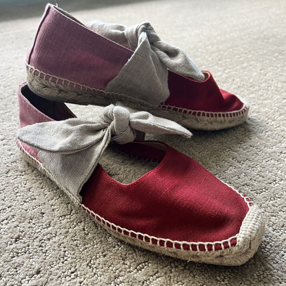 Castaner Colorblock Red Pink Bow Tie Flat Canvas Espadrille EU 40 US 8.5 Anthro